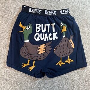 Lazy One Mens Boxer Shorts Butt Quack Novelty Graphic Underwear Blue Small